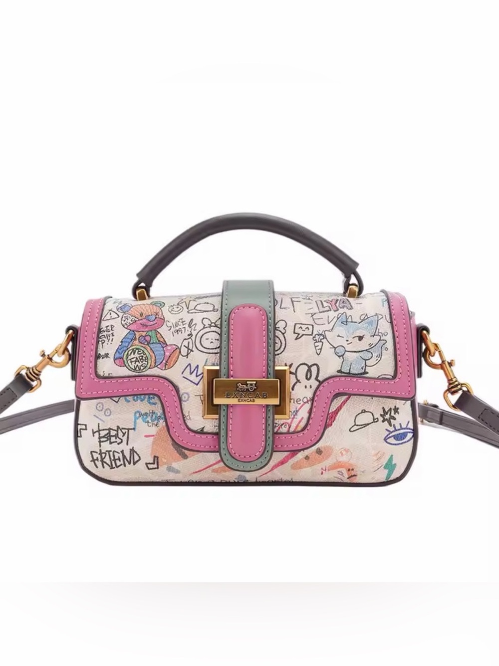 Kohl's Graffiti-Print Satchel with Pink and Mint Trim